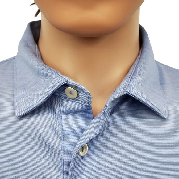 PETER MILLAR Crown Ease Briarwood Stripe Nanoluxe Polo Shirt Men L Cotton Blue - Picture 5 of 13